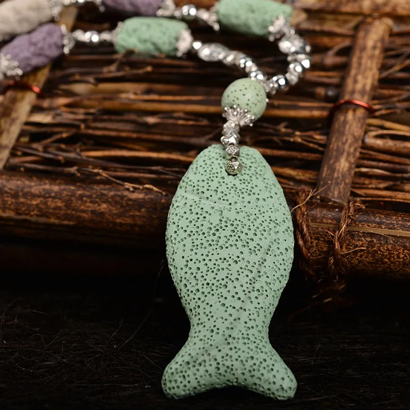 13 Colors Volcano Lava Rocks Essential Oil Diffuser Fish Shape Stone Pendant Beads DIY Jewelry Making