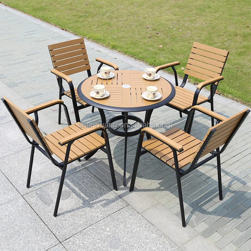 Hot selling good quality outdoor patio furniture aluminum furniture dining set plastic wood table set garden furniture