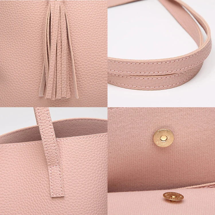 heavy duty extra large oversized leather tote bag plain synthetic pu leather ladies shoulder strap tote bag with tassel