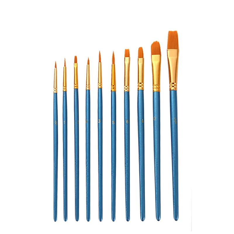 10 pcs Fine Tip flat bulk artist blue paint brushes set oil watercolour painting Acrylic Art Paintbrush kids pinceles acuarela