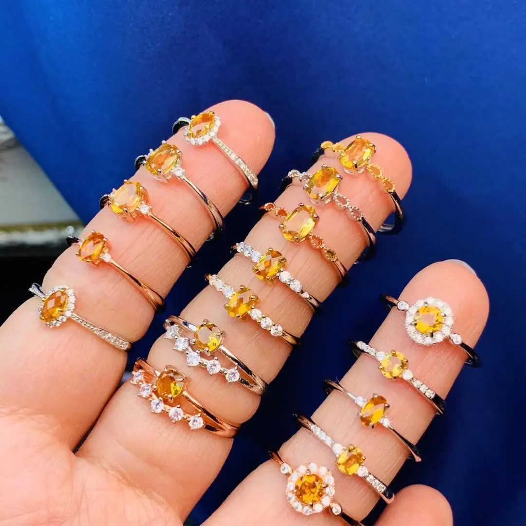 Special Nature citrine yellow topaz oval 4*6 mm silver gemstone ring