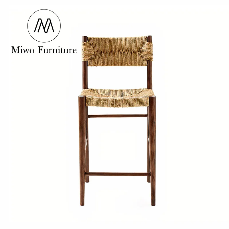 Midcentury kitchen Vintage Grass Rattan Chair Designer Weaving Rattan antique Bar Chair Household  Wooden Vine counter bar stool