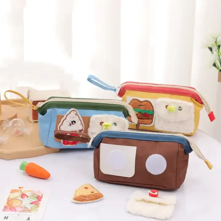Большой вместимости милый плюшевый мишка очаровательный кавайный Оксфордский пенал с наклейкой для гамбургеров японский дизайн Органайзер