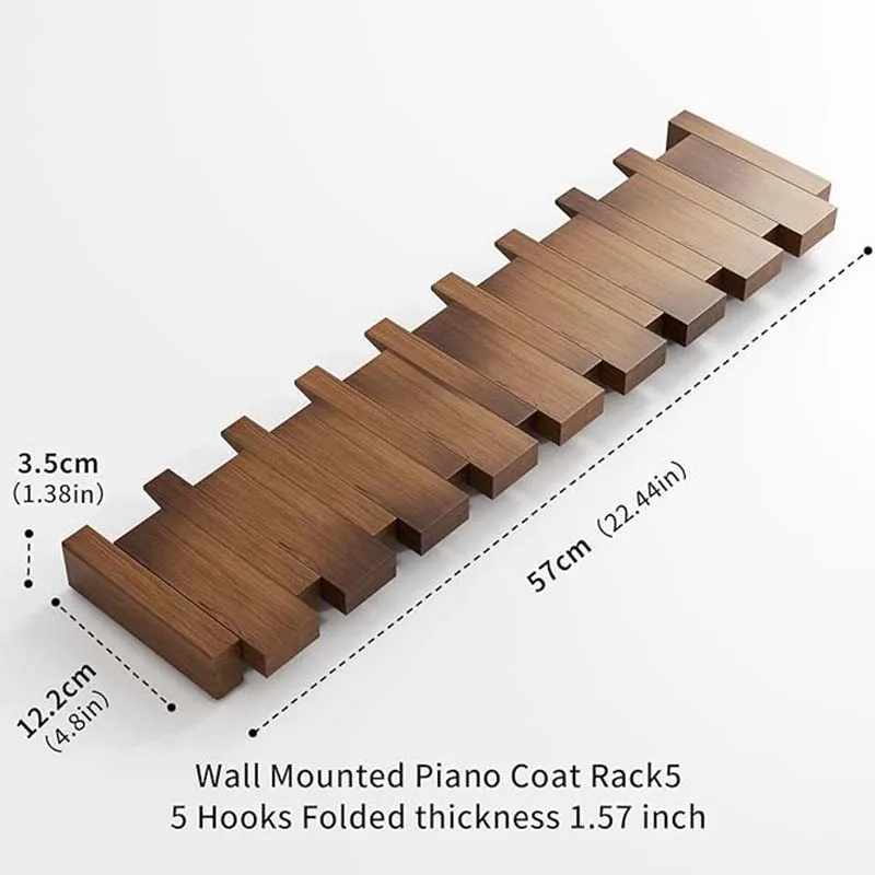 Wooden Coat Rack Wall Mounted Handmade Natural Hook Space Saving Coat Hanger with 10 Flip Down Hooks for Home Decoration