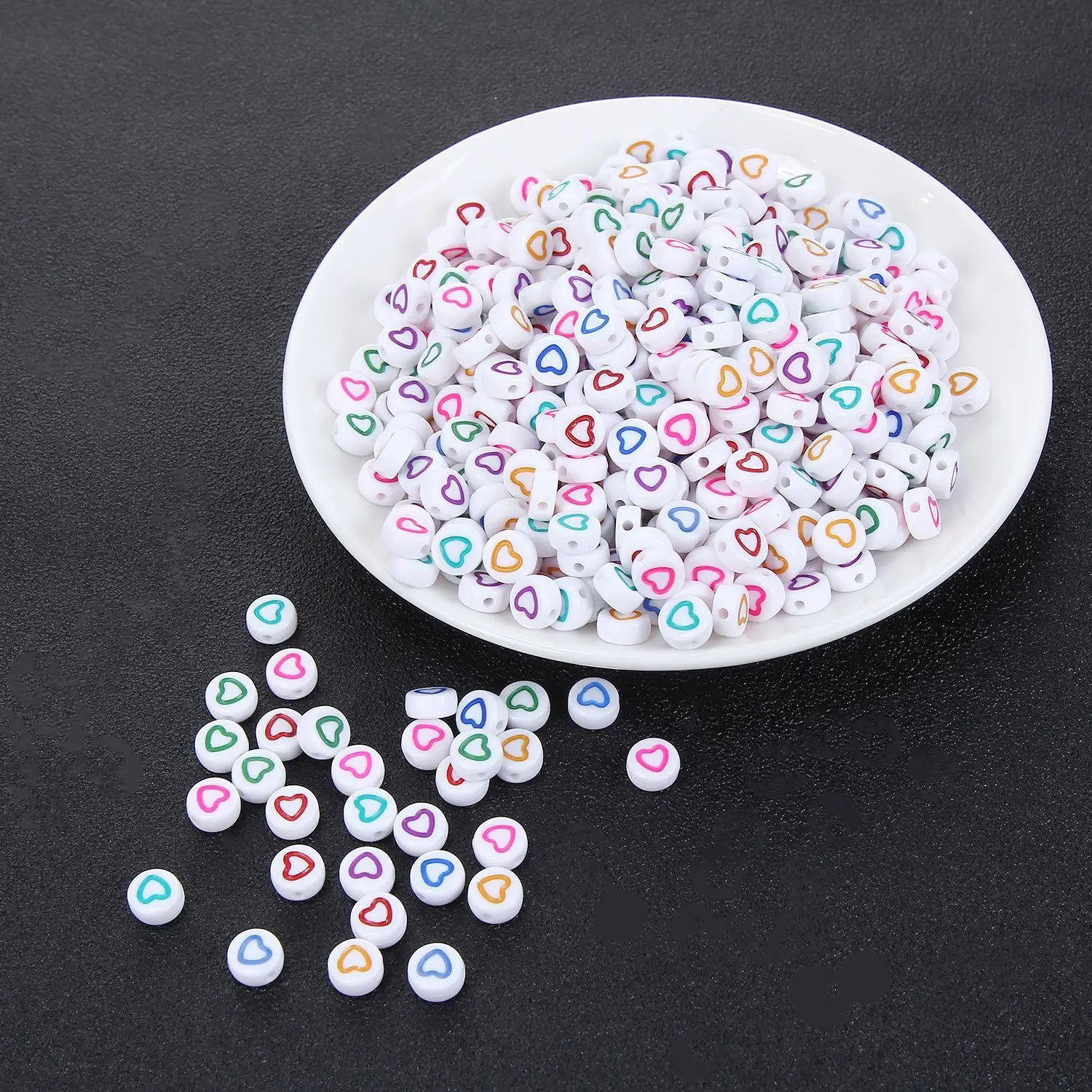 Loose Beads Factory Price 4mm*7mm Coin Hollow Colorful Heart Plastic beads Acrylic Alphabet For Jewelry Making Letter BeadsAcry