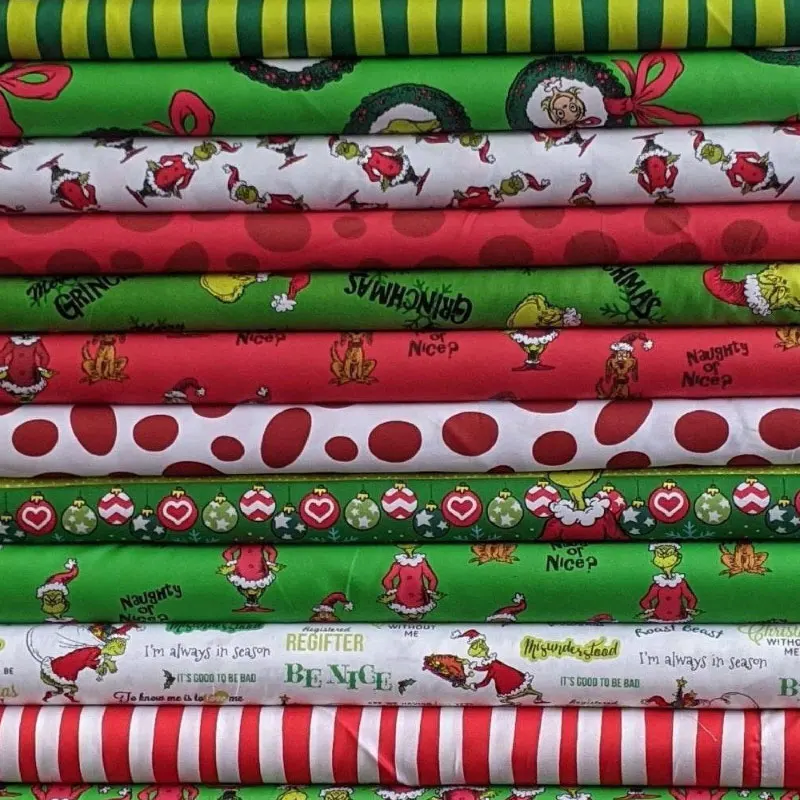 Fall custom designer waffle christmas grinch printed cartoon thick knit boutique four sided liverpool bullet fabric by the yard