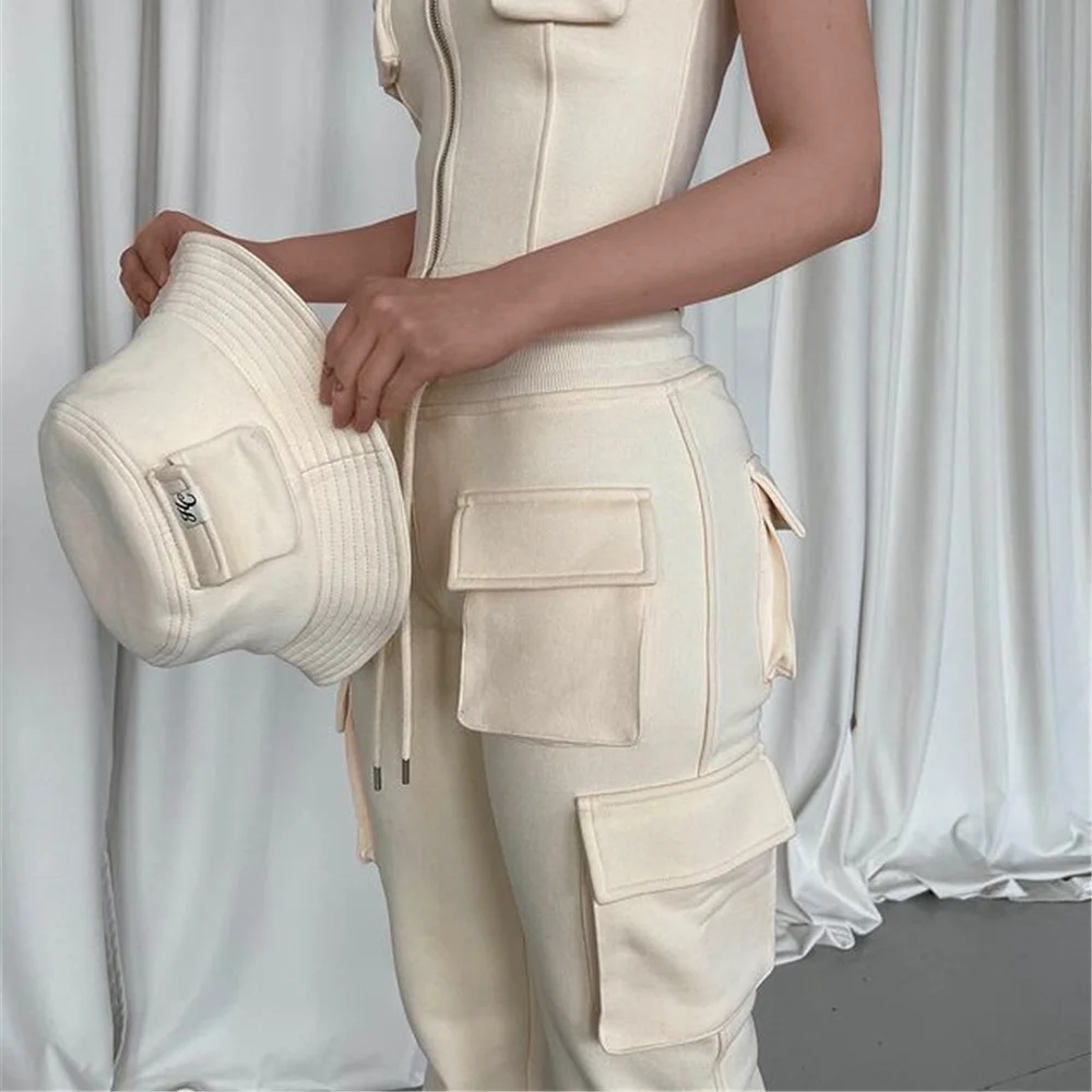 New spring style women cargo jogging workout sweat pants stacked cargo pants trousers