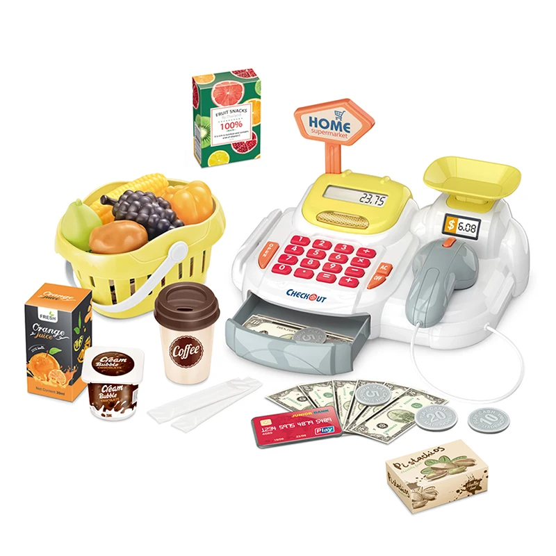 Kids Simulation Supermarket Toys Cash Register with Electronic Scanner Credit Card Reader Preschool Learning Toys