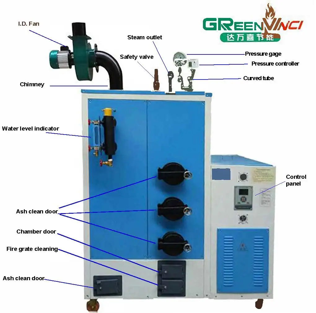Greenvinci High Efficiency energy saving 500kg-1t food cooking and drying vertical biomass wood pellet steam generator
