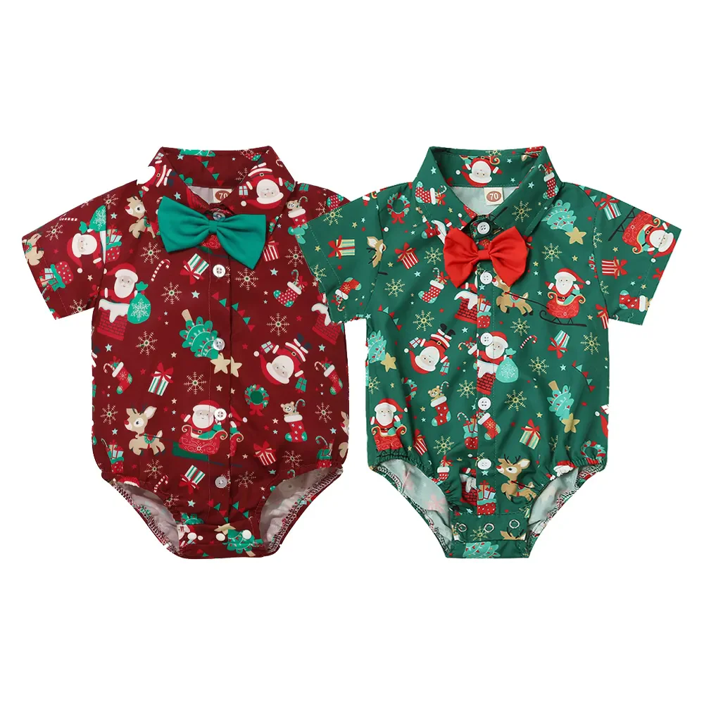 Halloween and Christmas baby romper triangle harem short-sleeved romper gentleman bow tie suspender romper