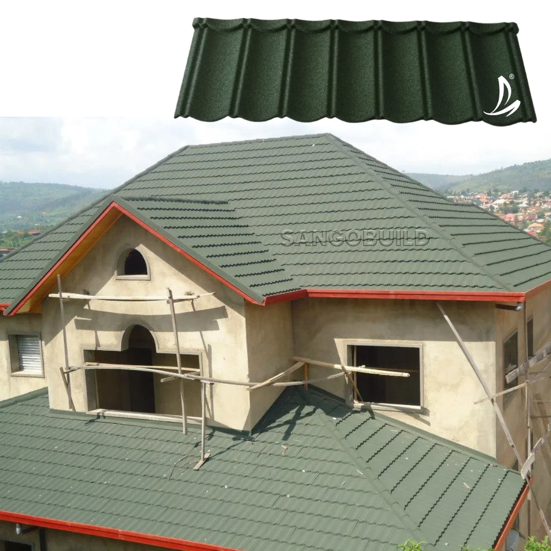 Advanced Durability Aluminium Zink Steel Stone Coated Metal Roof Tile Roofing Materials