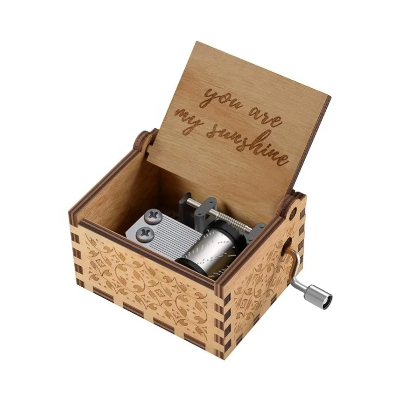 Custom Made Home Hand Laser Engraved Vintage Wooden Sunshine Musical Box Gifts for Birthday