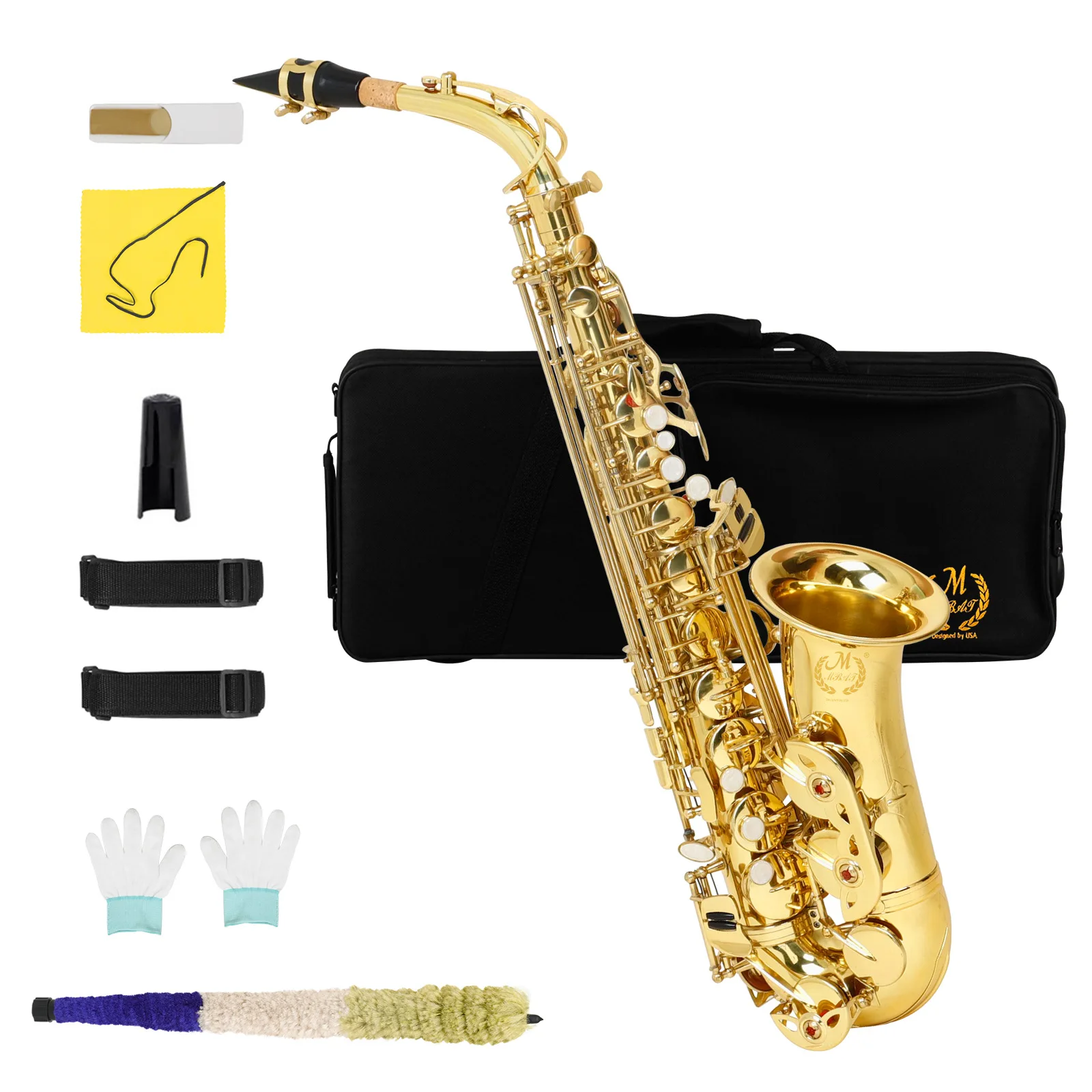 M MBAT Gold Alto Saxophone Student Alto Saxophone E Flat Beginner Saxophone Complete Set with Case Mouthpiece Strap Reed Parts