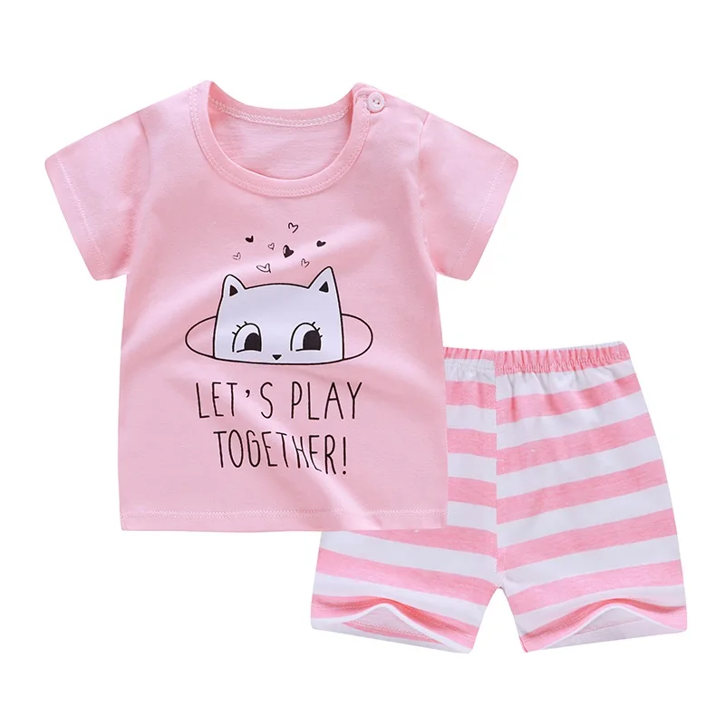 
Children Summer Half Sleeves Pajamas Baby Clothes Sets Infant Pink Sleepwear 
