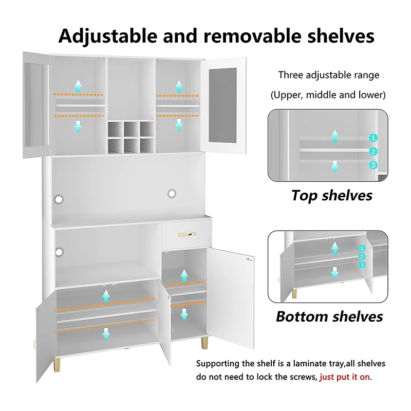 Modern Designs White 5 Storage Kitchen Cabinets Kitchen Pantry Storage Cabinet With Tempered Glass Doors