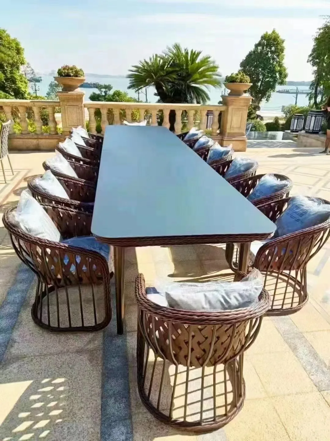 Luxury Modern Outdoor Dining Table And Chair Set 10 Person Patio Square Outdoor Dining Set