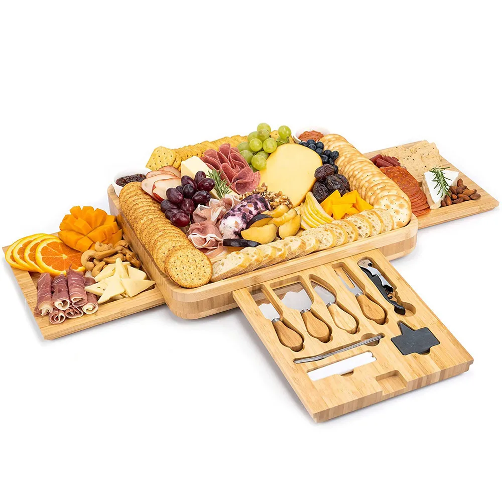 Custom Luxury Charcuterie Board And Cheese Serving Platter Set With Knives