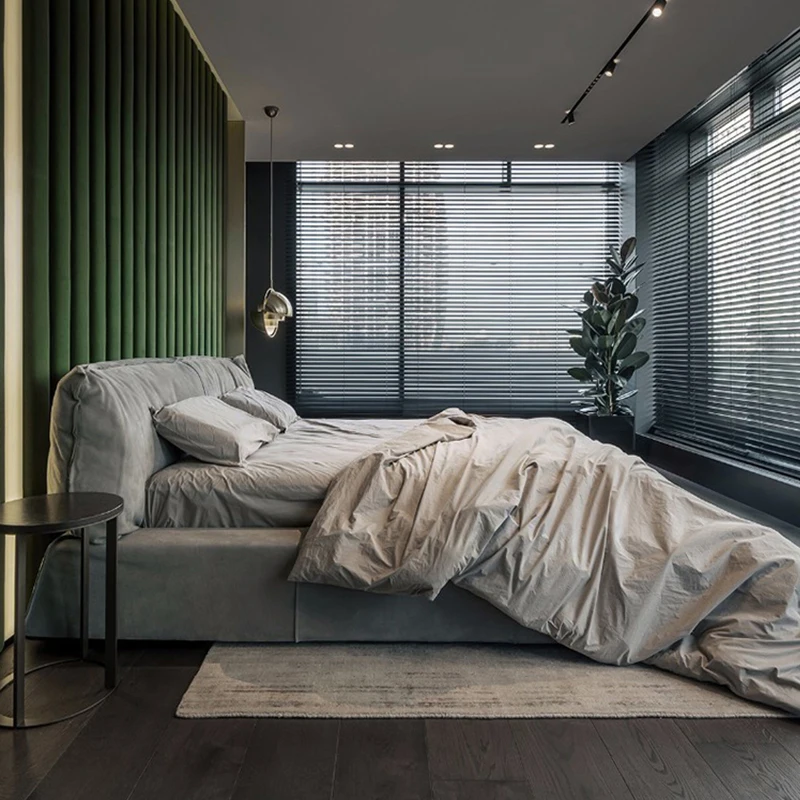 Italian light luxury multifunctional double bed nubuck leather master bedroom king bed villa luxury furniture bedroom