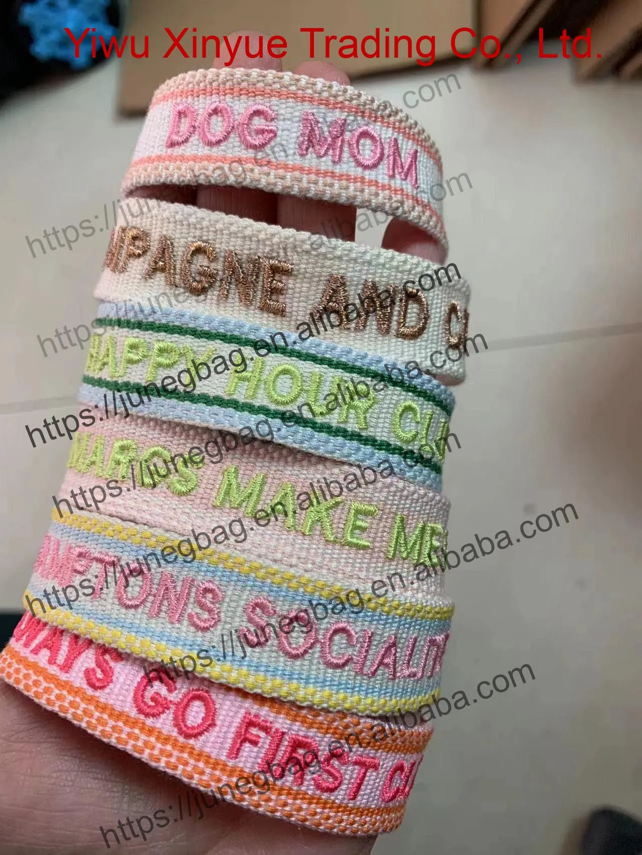 customized Design Colorful Woven name letters logo with 3D texts Handmade with embroidery friendship braided Men mama bracelet