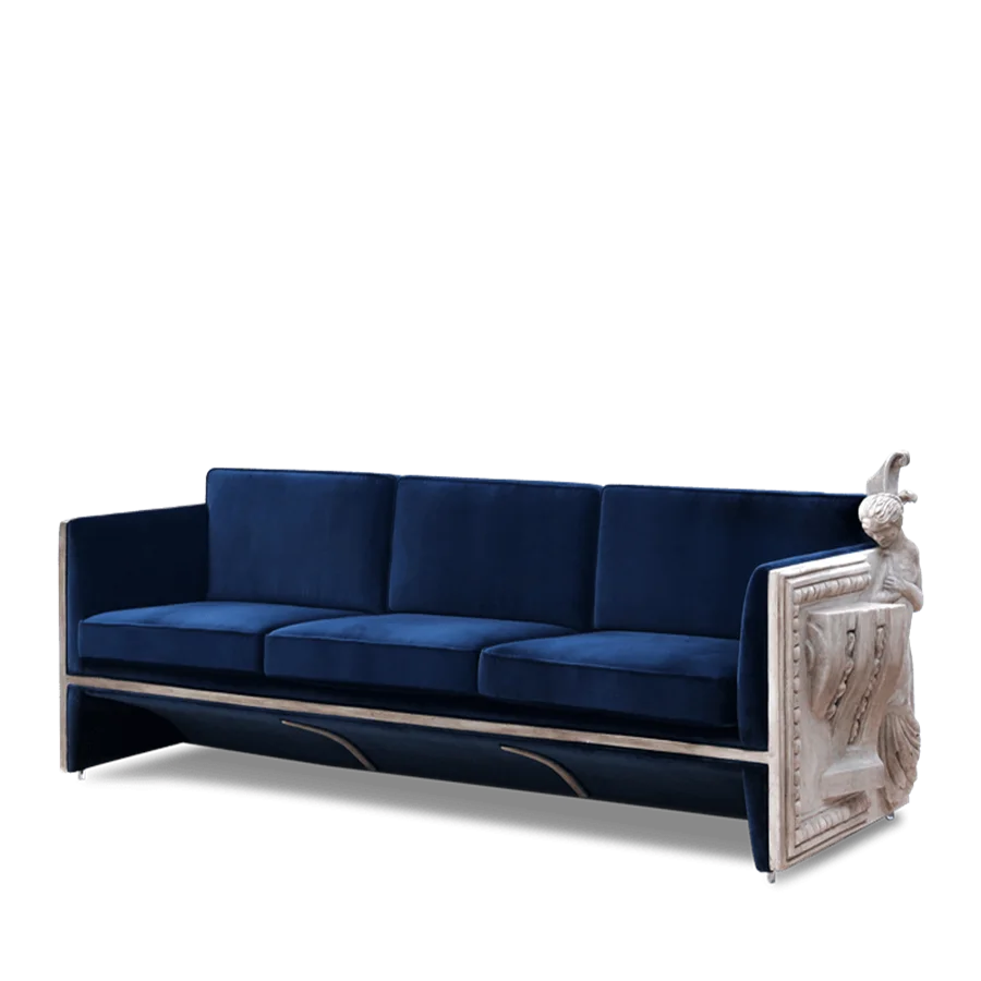 Atmospheric luxury velvet sofa blue carved living room sofa high-end exclusive luxury modern soft three-seat sofa set
