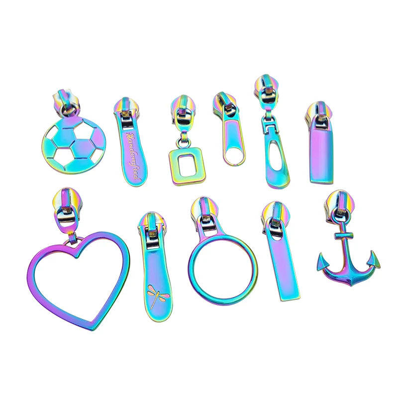 
Hot Sale Classic Style Clothing Rainbow Color Metal Zipper Puller Custom Waterproof Zipper Slider 