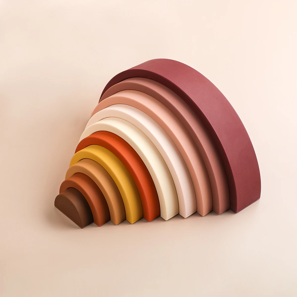 Hot Selling 10 Layers Brown Rainbow BPA Free Food Grade Silicone Building Blocks Baby Teething Kid Toddler Rainbow Stacking Toys