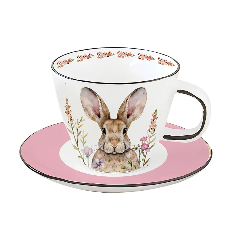 Manufacturer Custom Fine Tableware Porcelain Ceramics Plates Dinner Set Rabbit ceramic afternoon coffee cup and plate set