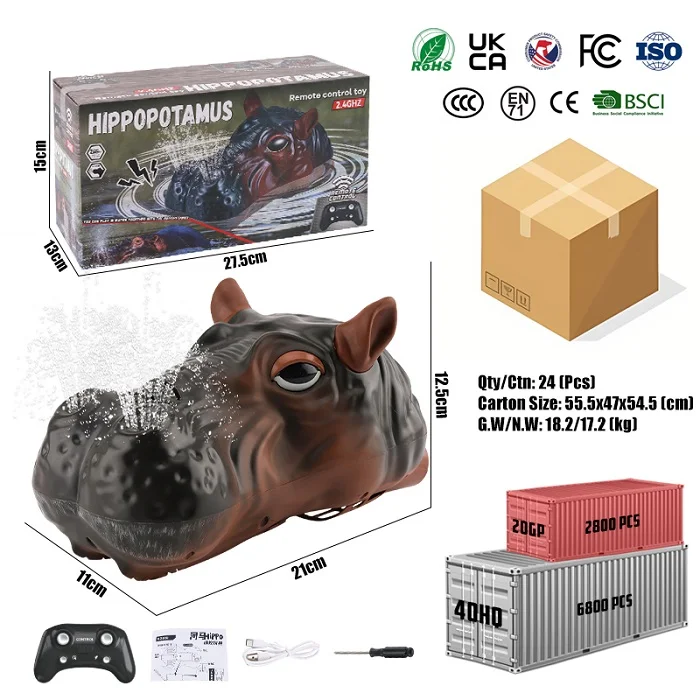 Simulation Hippo Water Toy Remote Control Boat RC Animal Toy Water Spray Floating Hippo Head Prank Toy For Kids