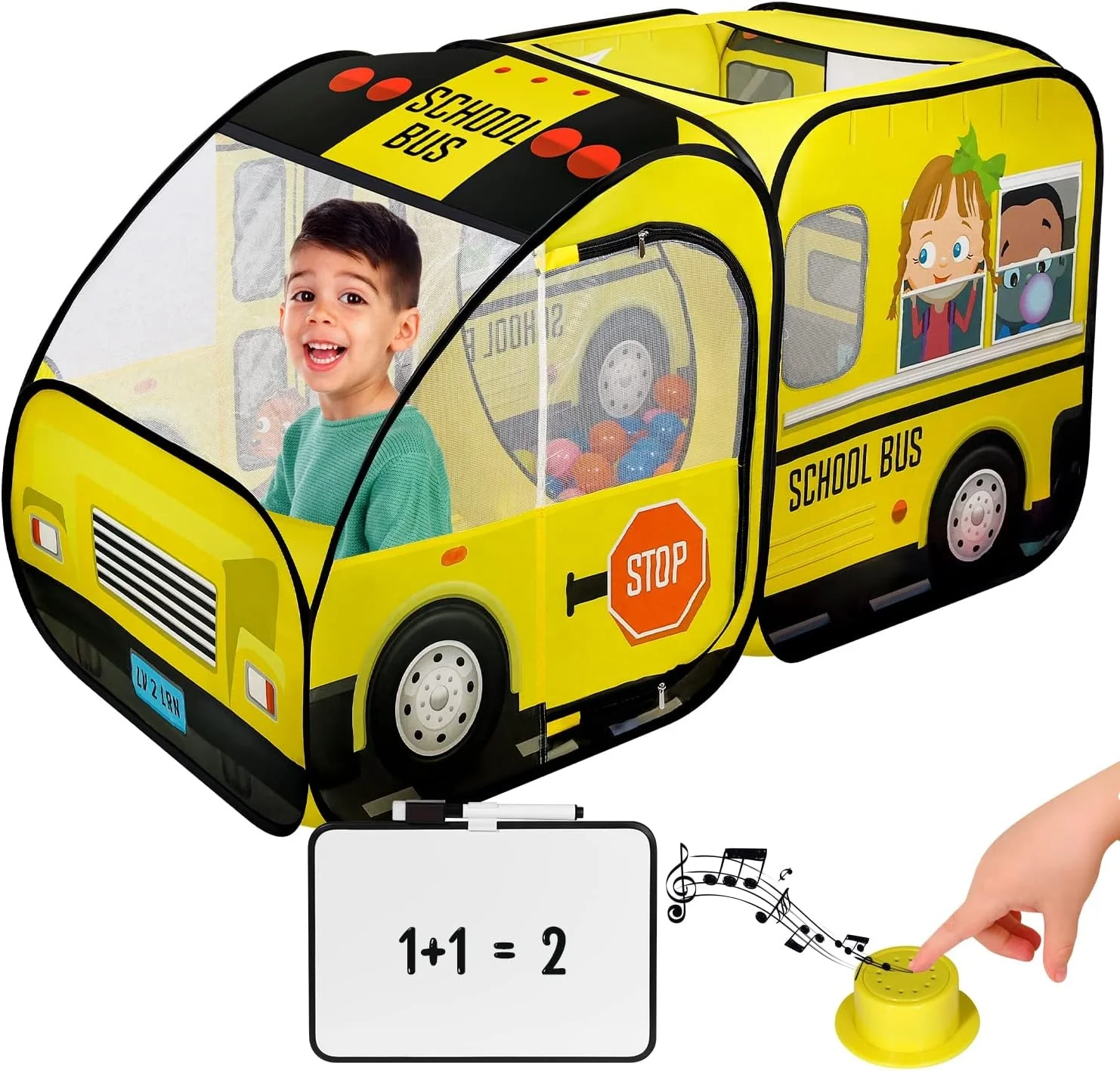 School Bus Teepee Indoor Outdoor Playground Activities Pretend Games Toy Tent Pop Up Children Tent with Sound Button