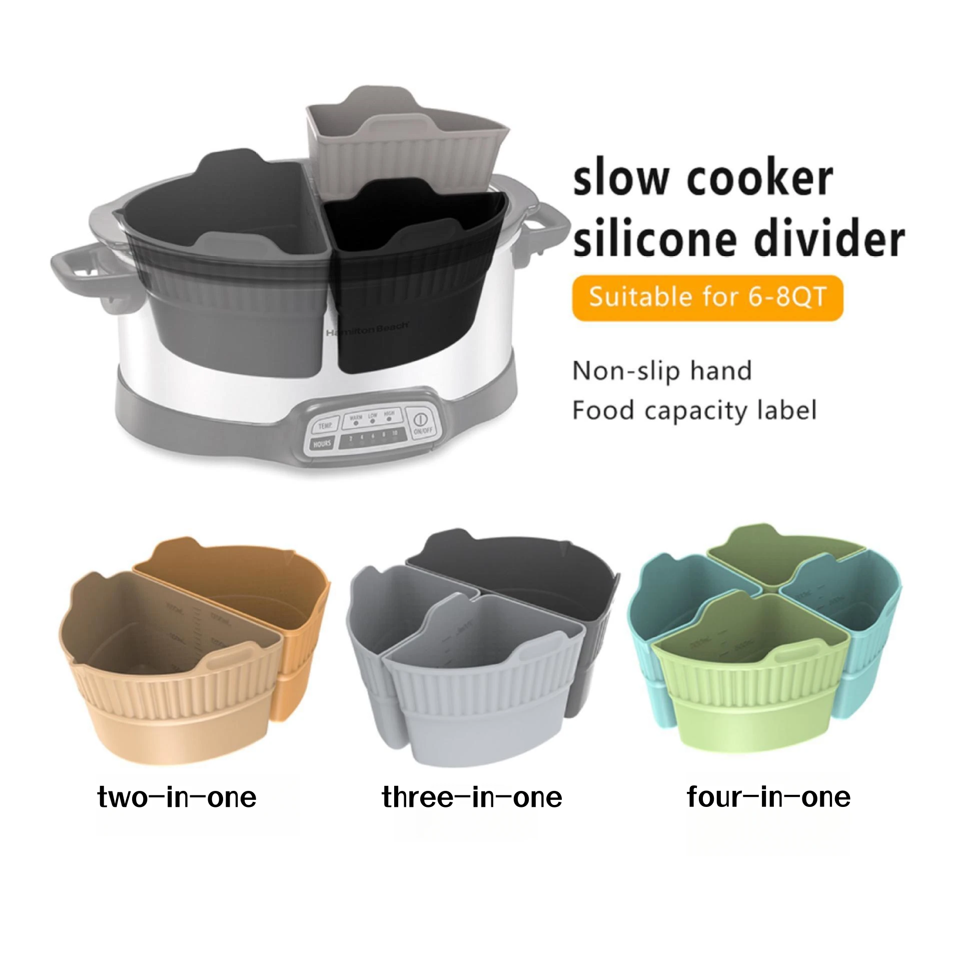 4 in 1 Dual Triple bpa free reusable silicone insert dishwasher safe slow cooker divider liner for crockpot slow cooker