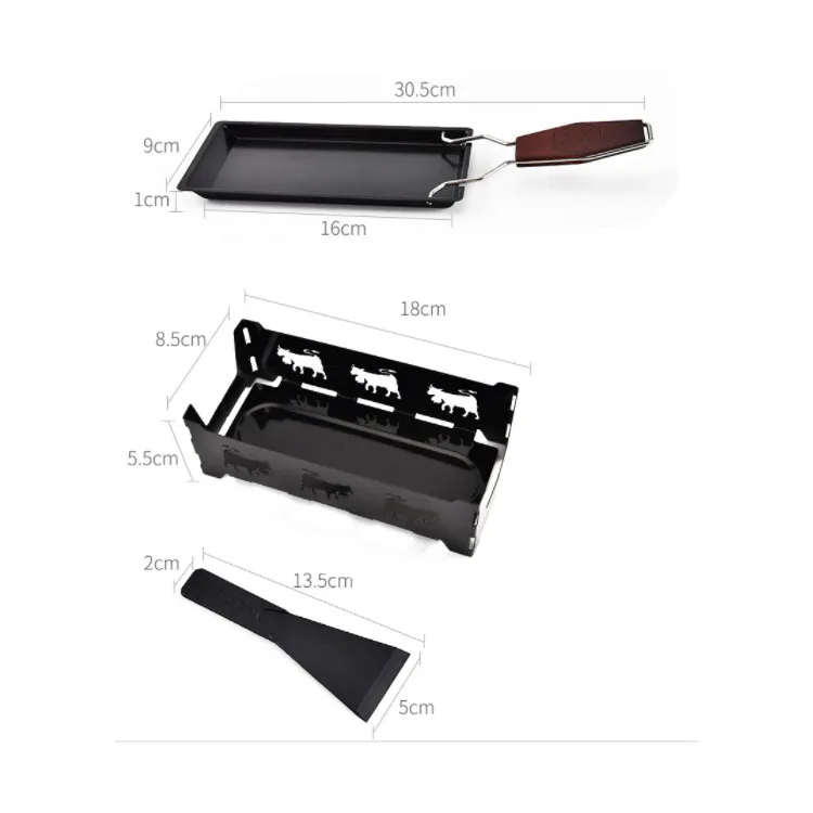 Cheese Melt Pan Non-Stick Rotaster Baking Tray Stove Set Portable Foldable Non-Stick Candlelight Cheese Raclette Pan