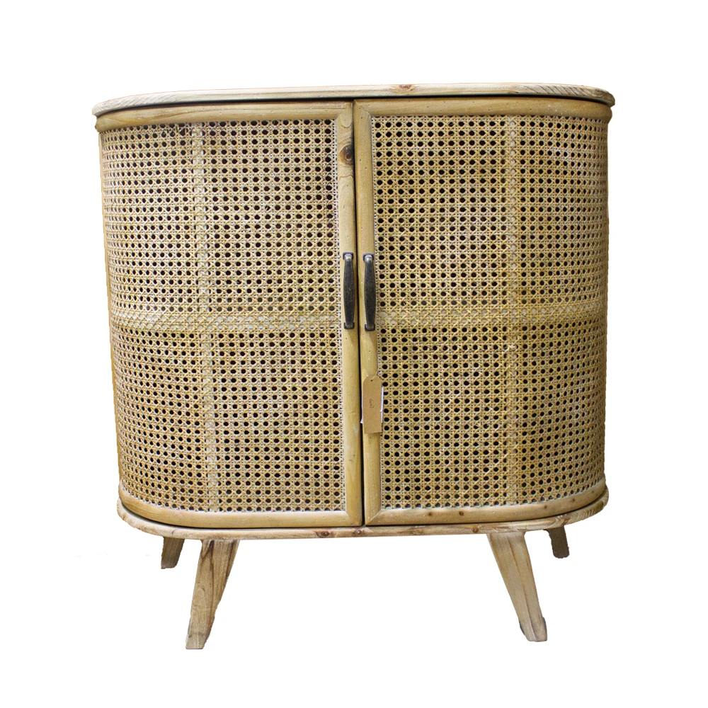 
Customized Living Room Wooden Chinese Handicraft Furniture Wooden Oval Shape Natual Rattan Sideboards Cabinet 