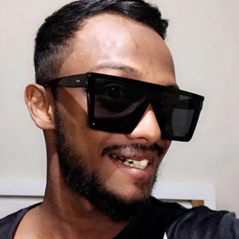 Large square Sunglasses men and women flat top fashion lens one piece of sunglasses