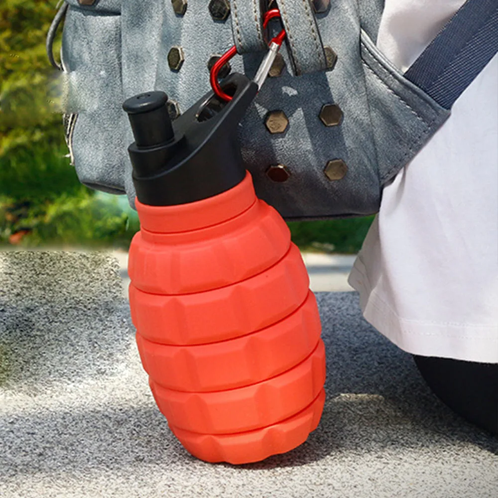 Wholesale 580ML Camouflage Silicone Water Bottle With Straw, Grenade Silicone Outdoors Foldable Sports Water Cup