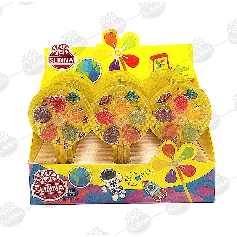 Wholesale Halal Funny Gummy Lollipops Windmill Soft Candy Sticks in Bulk Packaging Sweet  Fruity Flavored for Adults Kids