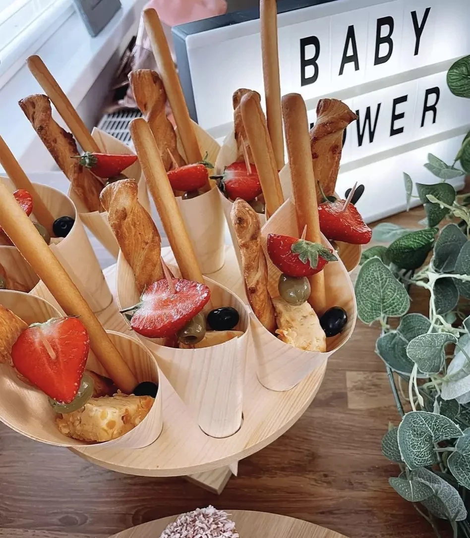 Shende China Supplier Eco-friendly Wood Disposable 7inch 9.5inch Wooden Cone For Food Containers