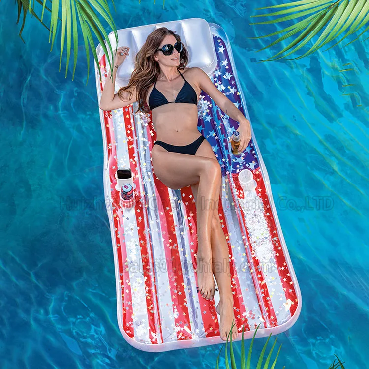 Support customization Inflatable USA Pool Float - with Sparkle Silver Stars Confetti,USA Flag  Water Swimming Pool Float