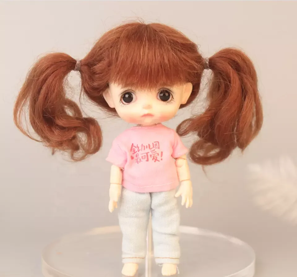 In Stock Mohair Doll Hair Pigtails Brown Wigs for BJD 5-6inch 14-15cm Head 1/8 Doll