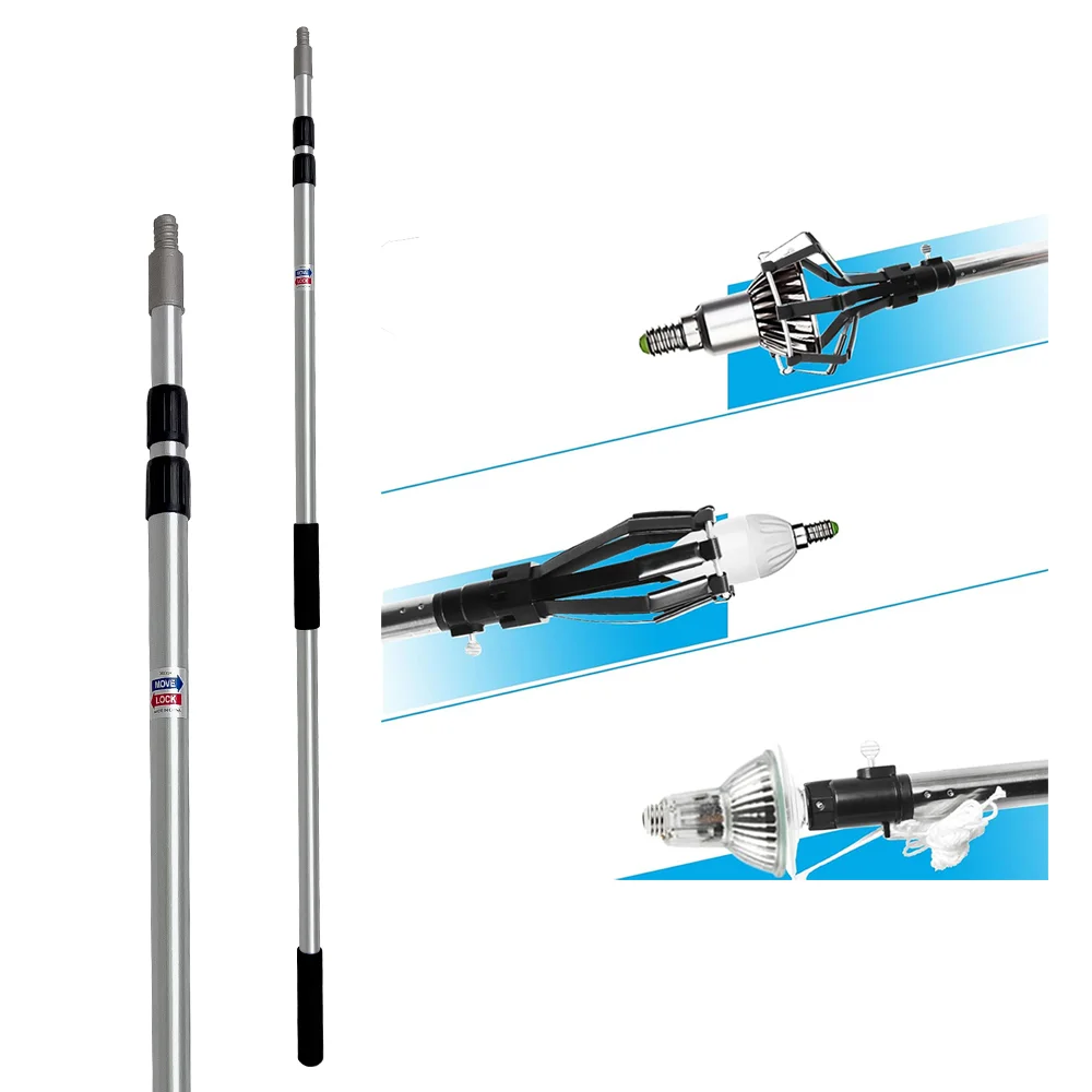 Qiyun Aluminum Telescopic Pole Kit Light Bulb Changer for High Ceilings Upward Facing Bulb Removal Tool