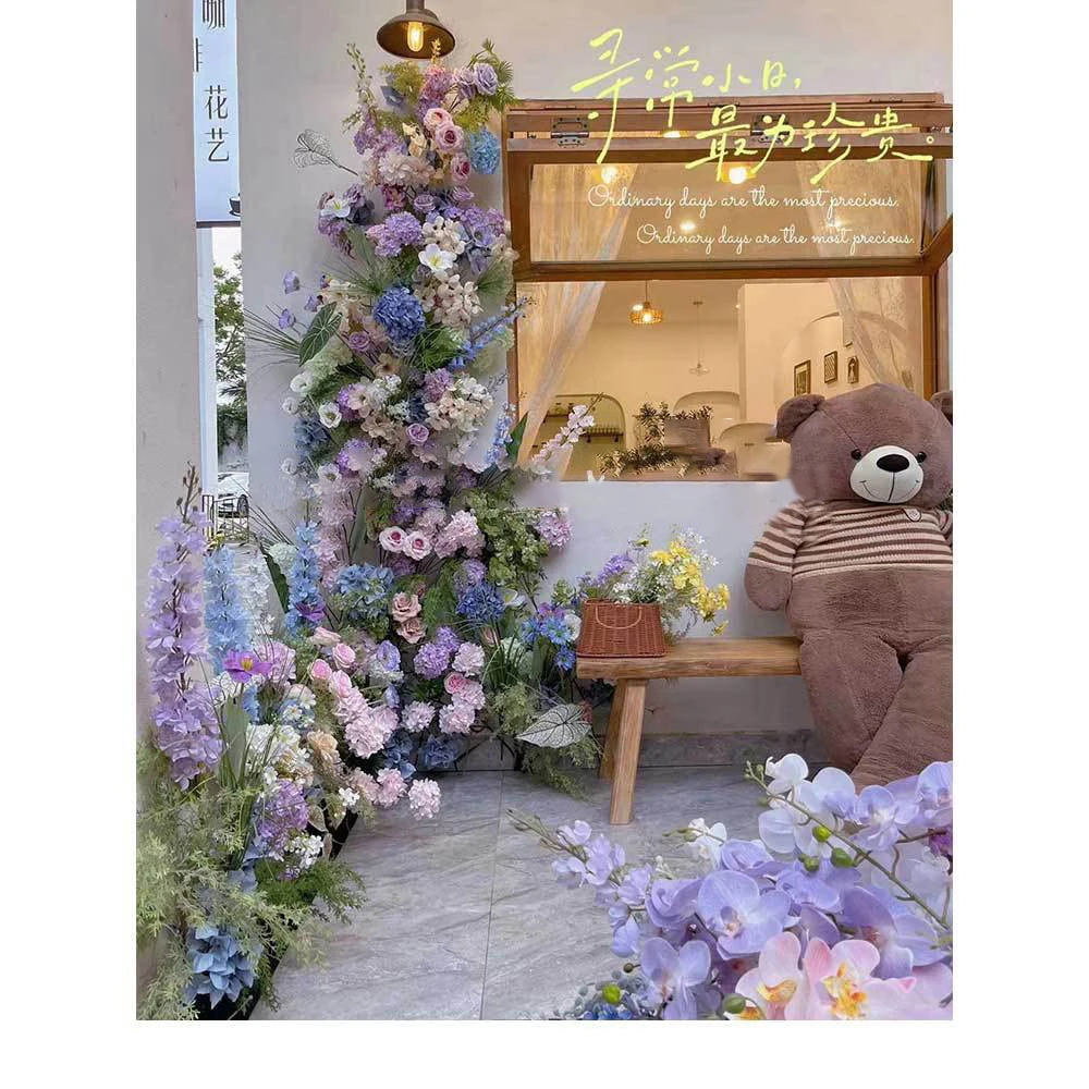 Cafe Set Window Decoration for Indoor Use Monet Garden Style French Outdoor Wedding Decorative False Flowers and Green Plant