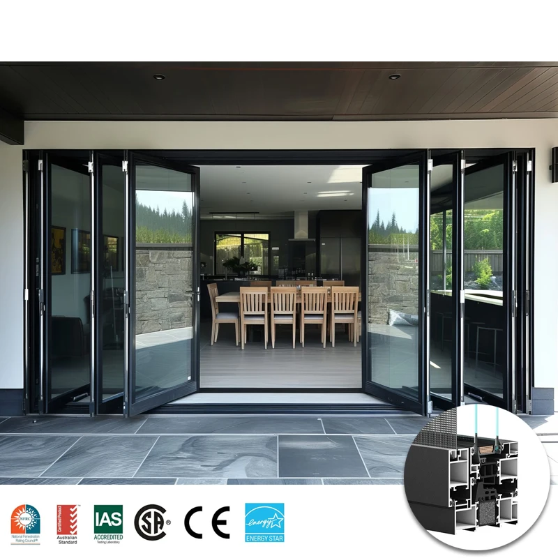 NFRC standard energy saving bi-fold doors contemporary outdoor pocket aluminum folding doors with locks for large openings