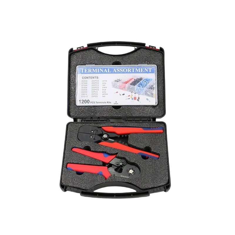 Factory tube ferrules Tubular 1200pcs terminal Manual sleeve rachet Cable wire cutter HSC8 6-4A Crimping pliers Tool Case