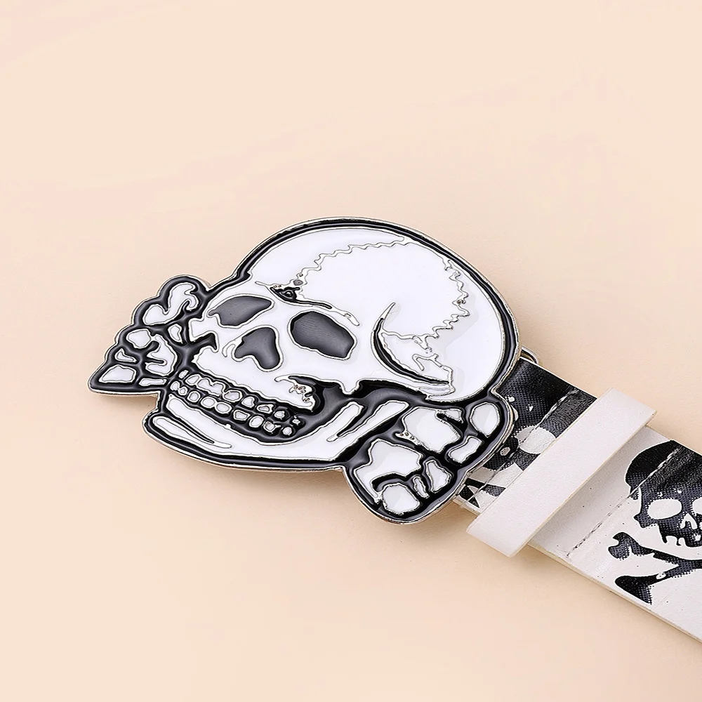 Fashion skull retro everything with printed ethnic style sexy PU belt