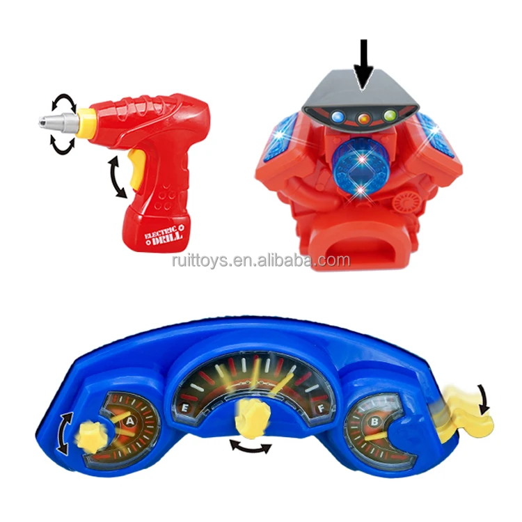 Children Pretend Play Garage Electric Drill Work Bench Toys Engine with Light and Sound