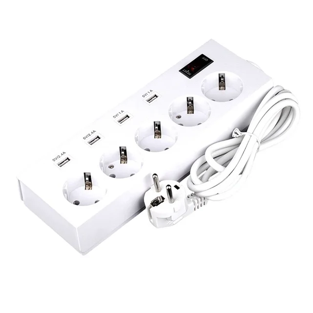  AC 250V 50Hz 0.5A Защита от перенапряжения 5 розеток евро розетка с 4 портами