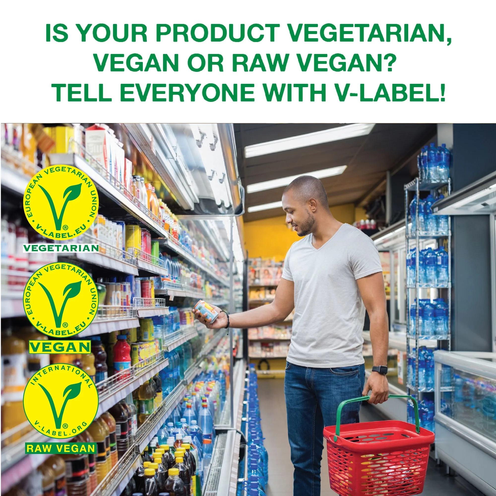 V-Label - Made in Italy Raw Vegan Certification - Raw Vegan approved product label - Yellow and Green label