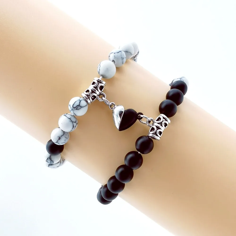 Hot Selling Female Heart-Shaped Magnetic Bracelet Black Frosted White Turquoise Good Friend Couple Set Fashion Jewelry Gift