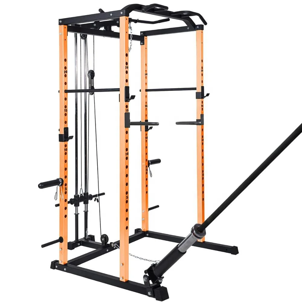 Fitness multi function pull down lat down smith machine Power rack with pulley lat attachment