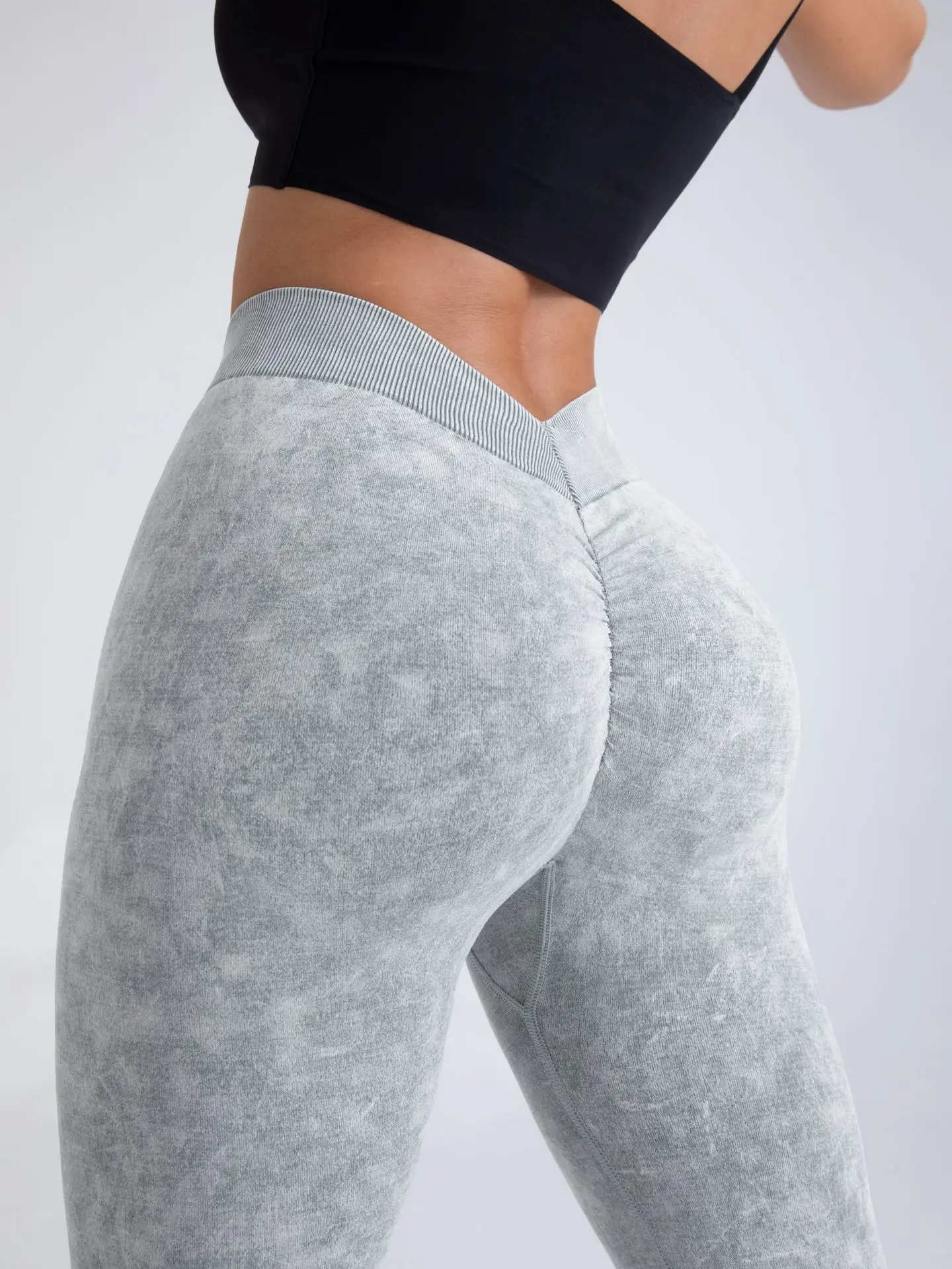 Custom Logo V Back Acid Wash Yoga Leggings Gym Fitness Wear Push Up Sport Leggings Sportswear Workout Running Yoga Pants Tights