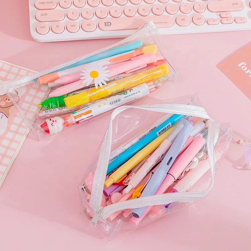 Clear daisy printing pencil case eco-friendly zipper custom print transparent pvc pencil case